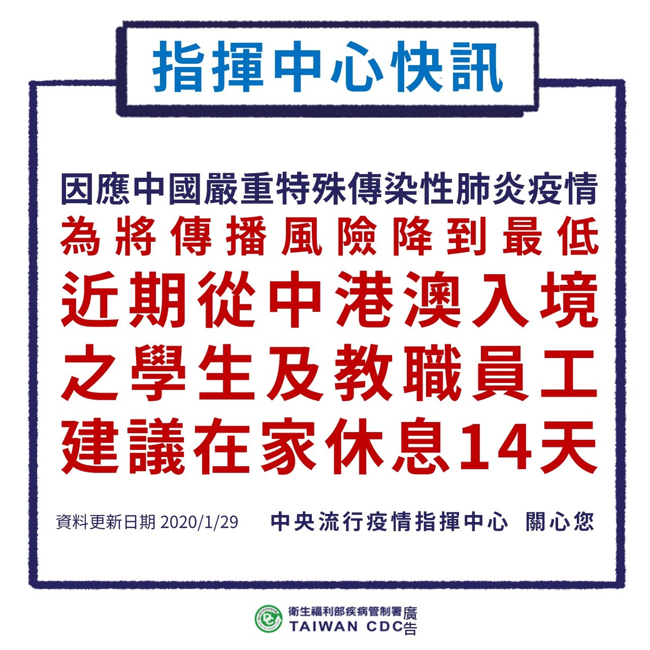 指揮中心快訊(1/29)